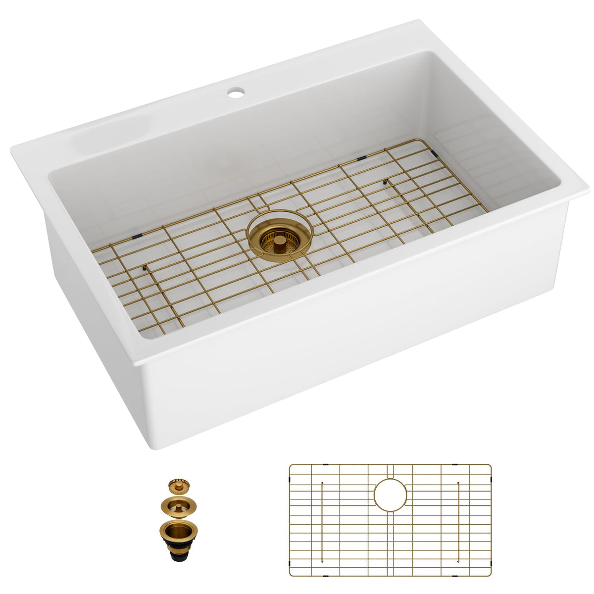 Lordear 33" White Drop In Kitchen Sink Fireclay