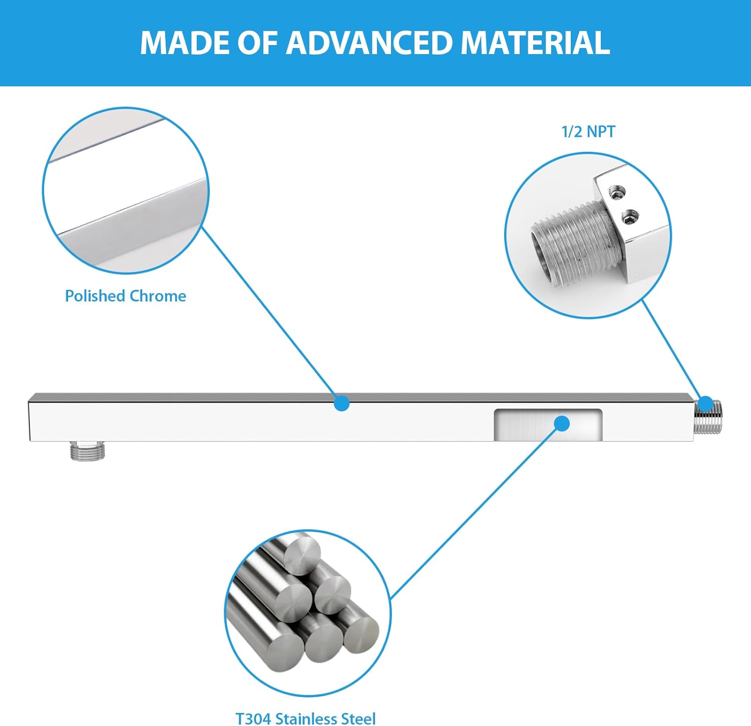 Lordear 16 Inch Shower Arm, Brushed Nicke/Chrome Finish, Rain Shower Head Extension Arm With Flange and Teflon Tape,304 Stainless Steel Rain Shower Arm Wall Mounted  from Lordear