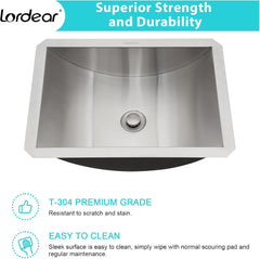 Lordear 18" Stainless Steel Undermount Rectangle Bathroom Sink with Drain  from Lordear