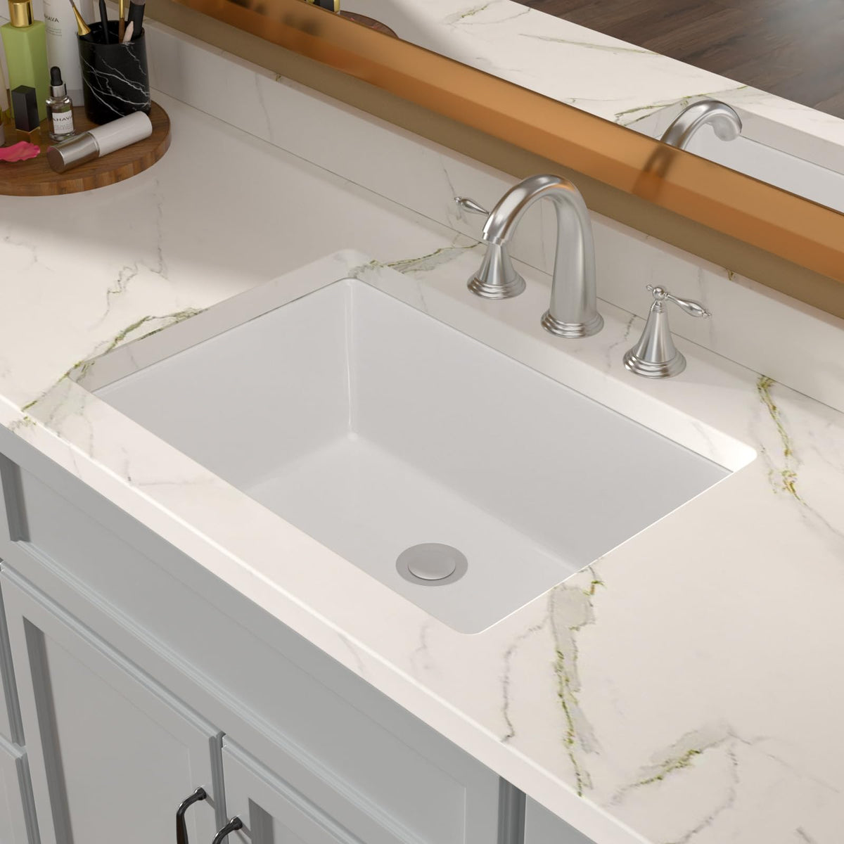 Lordear 16'' Undermount Ceramic Pure White Oval  Bathroom Sink