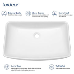 Lordear 24'' x 16'' White Ceramic Rectangular Bathroom Vessel Sink