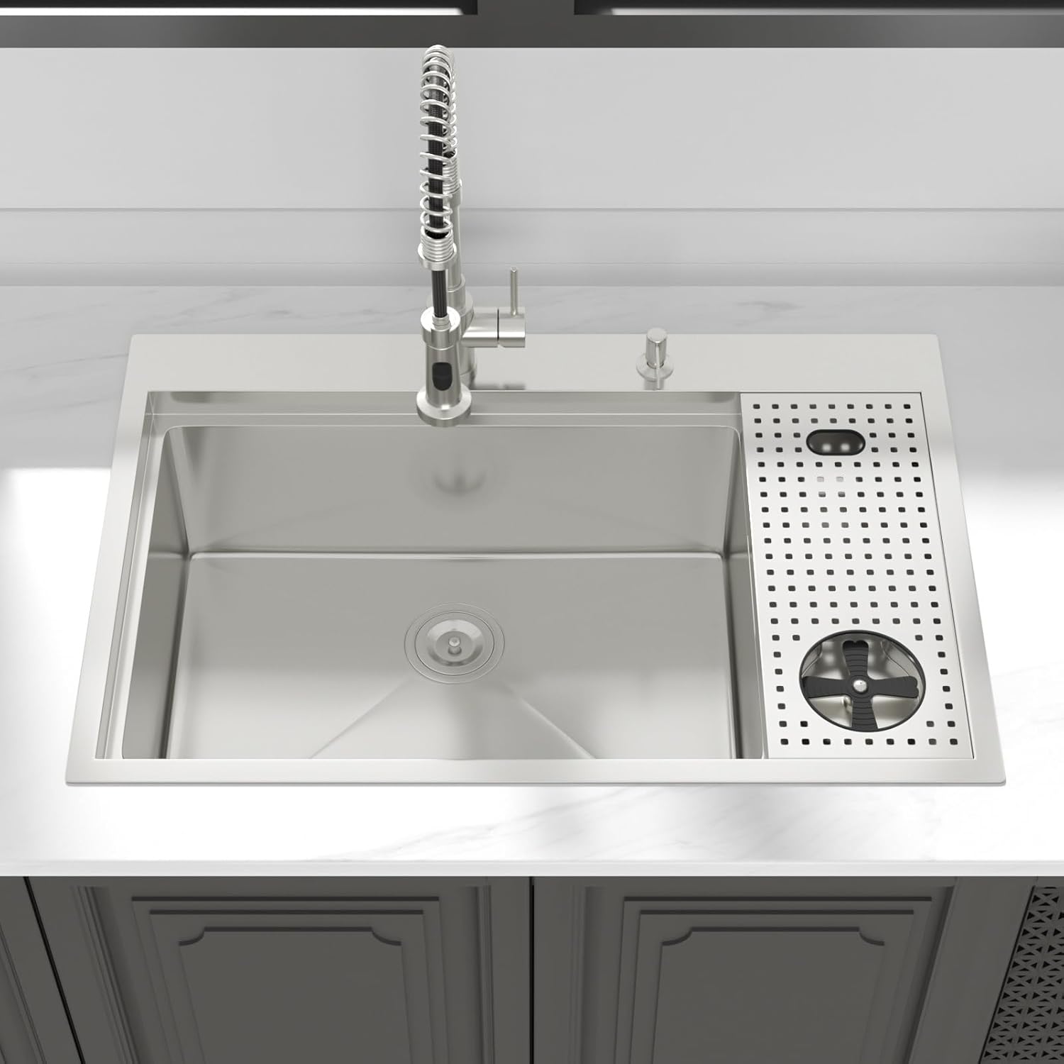 33" Drop In Kitchen Sink Workstation with Cup Washer-Lordear 33x22 Inch Drop In Kitchen Sink Stainless Steel Workstation Sinks 16 Gauge Single Bowl Kitchen Sink with Glass Rinser with Cutting Board  from Lordear