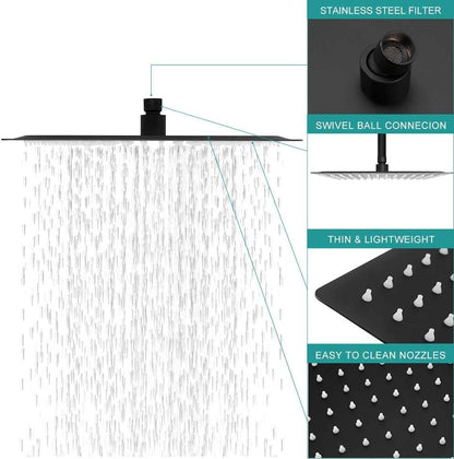 Lordear Black Rainfall Shower Head 10 Inch Ultra Thin 304 Stainless Steel Square Rainfall Shower Head with Easy to Clean Nozzles  from Lordear