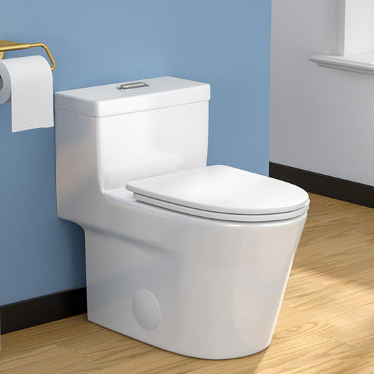 Lordear Rectangular White Ceramic One Piece Toilet with Soft-Close Seat