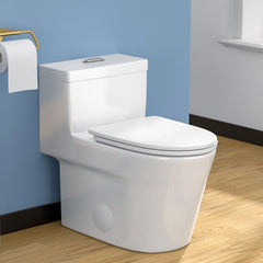 Lordear Rectangular White Ceramic One Piece Toilet with Soft-Close Seat