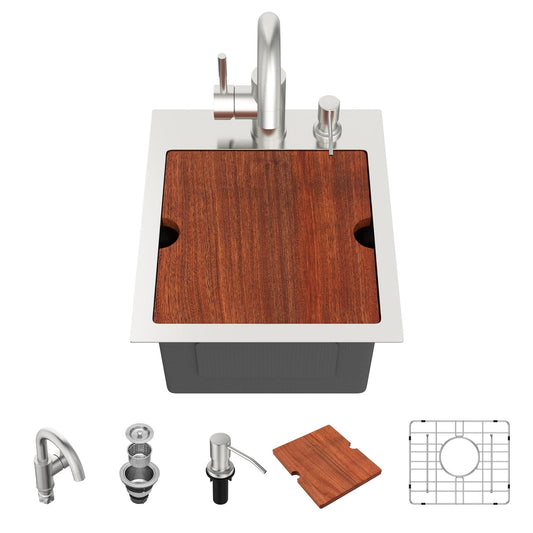 Lordear 13x15 Inch Drop-In Workstation Bar Sink