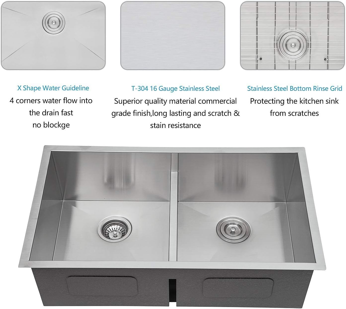 Lordear 36 Inch Double Bowl Stainless Steel Kitchen Sink 36x19 Undermount 10 Inch Deep Handmade 50/50 Kitchen Sink  from Lordear