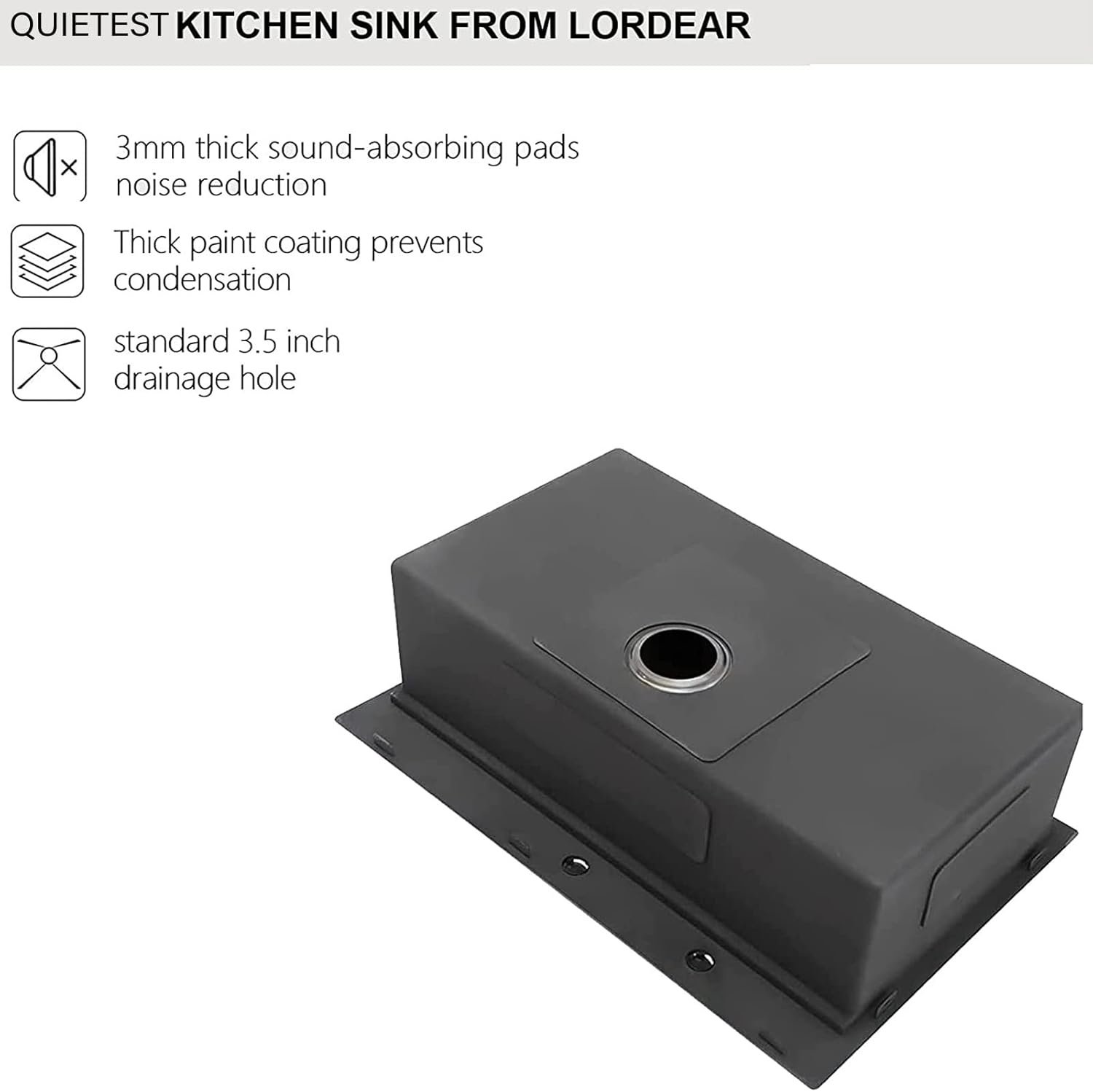 Lordear Stainless Steel Gunmetal Black Drop-in Single Bowl Kitchen Sink