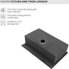 Lordear Stainless Steel Gunmetal Black Drop-in Single Bowl Kitchen Sink
