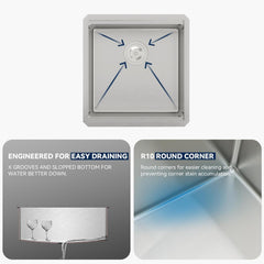 Lordear 13x15-Inch Stainless Steel Undermount Workstation Bar & Prep Sink