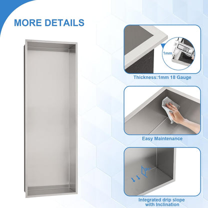 Lordear 36" x 12" Rectangle Shower Niche Double Bathroom Shelf No Tile Needed Recessed Wall Niche Insert for Storage