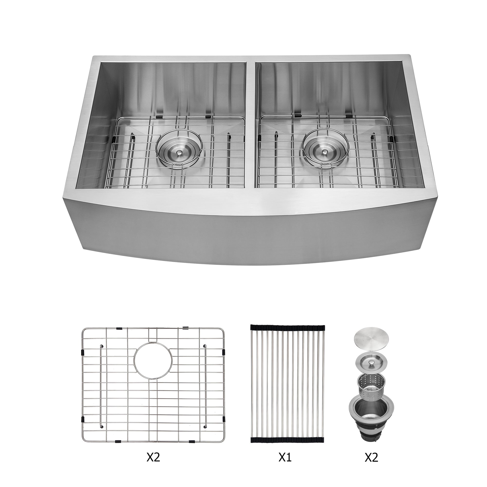 Lordear Farmhouse Double Bowl Sink - 36 Inch Stainless Steel Double Sink 18 Gauge 50/50 Double Bowl Kitchen Sink 36x20x9 Inches Apron Front Sink from Lordear