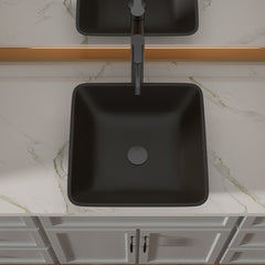 Lordear Tempered Glass Rectangular Matte Black Vessel Bathroom Sink with Faucet and Drain