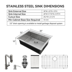 Lordear Drop-in Single Bowl Stainless Steel Kitchen Sink with Pull-out Faucet