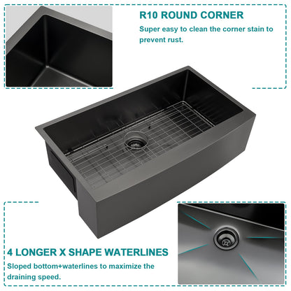 36 Inch Farmhouse Kitchen Sink Single Bowl Sink Gunmetal Black Sink 16 Gauge Stainless Steel Kitchen Sink  from Lordear