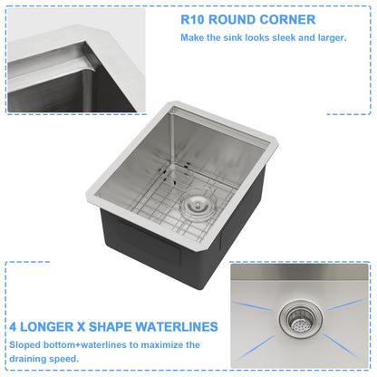 Lordear 15 x 19 x 10 Inch Bar Sink Undermount Kitchen Sink Workstation Single Bowl Sink 16 Gauge Stainless Steel Kitchen Sink with Cutting Board  from Lordear