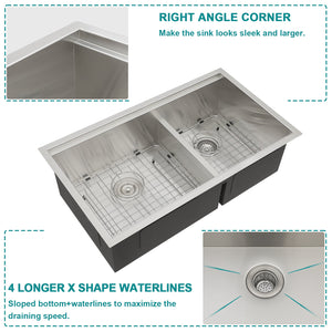 Lordear 33 Inch Undermount Kitchen Sink Workstation Double Bowl 60/40 Sink Low Divide 16-Gauge Stainless Steel Kitchen Sink with Cutting Board and Colander from Lordear
