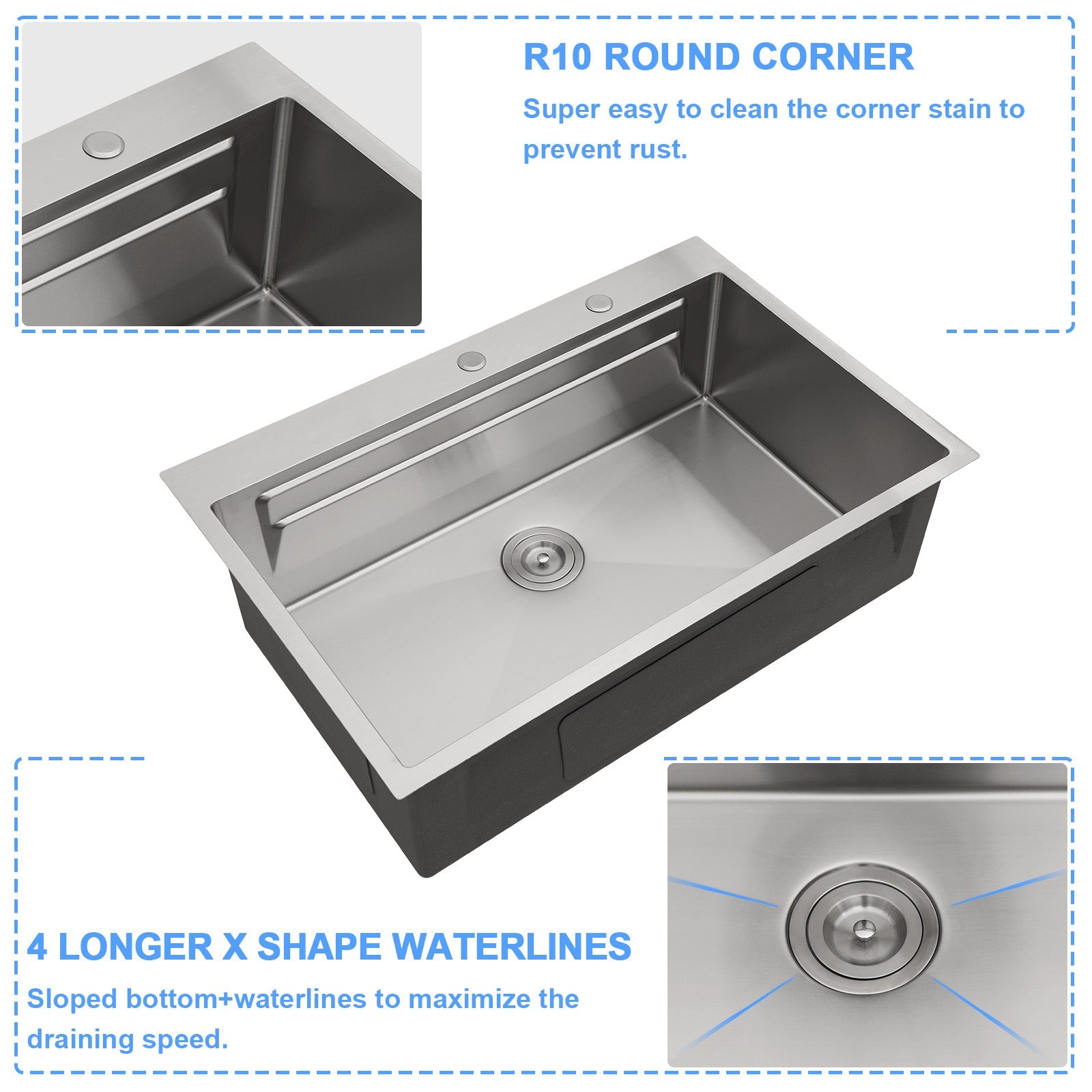 Lordear 33x22 Inch Drop In Patent Double Ledges Design Workstation Sink  from Lordear