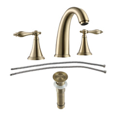 Lordear Brass Split Type Dual Handle Bathroom Faucet with Pop-Up Drain And Water Hoses