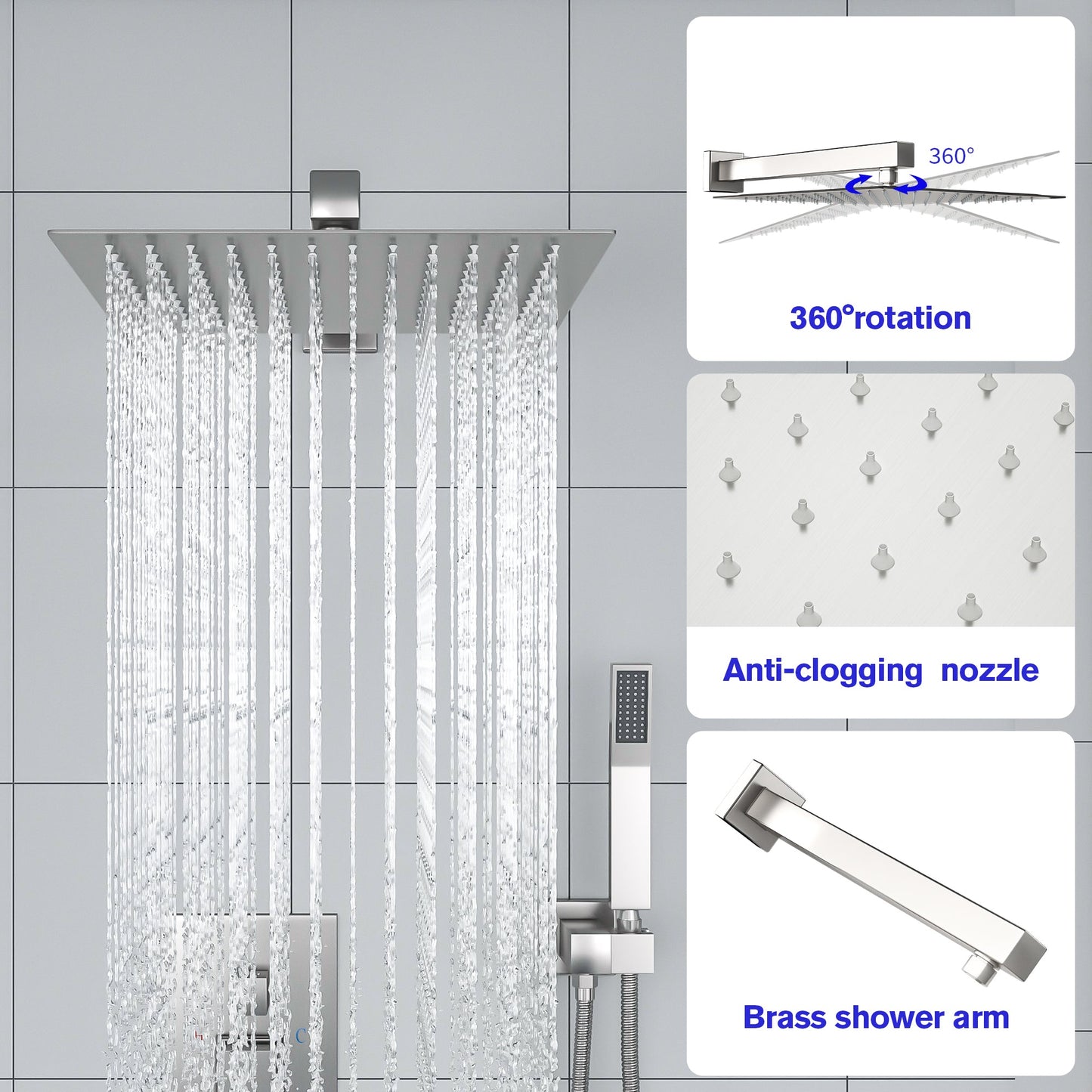 10 Inch Bathroom Rainfall Square Shower System Shower Head with Handheld Shower Wall Mounted  from Lordear