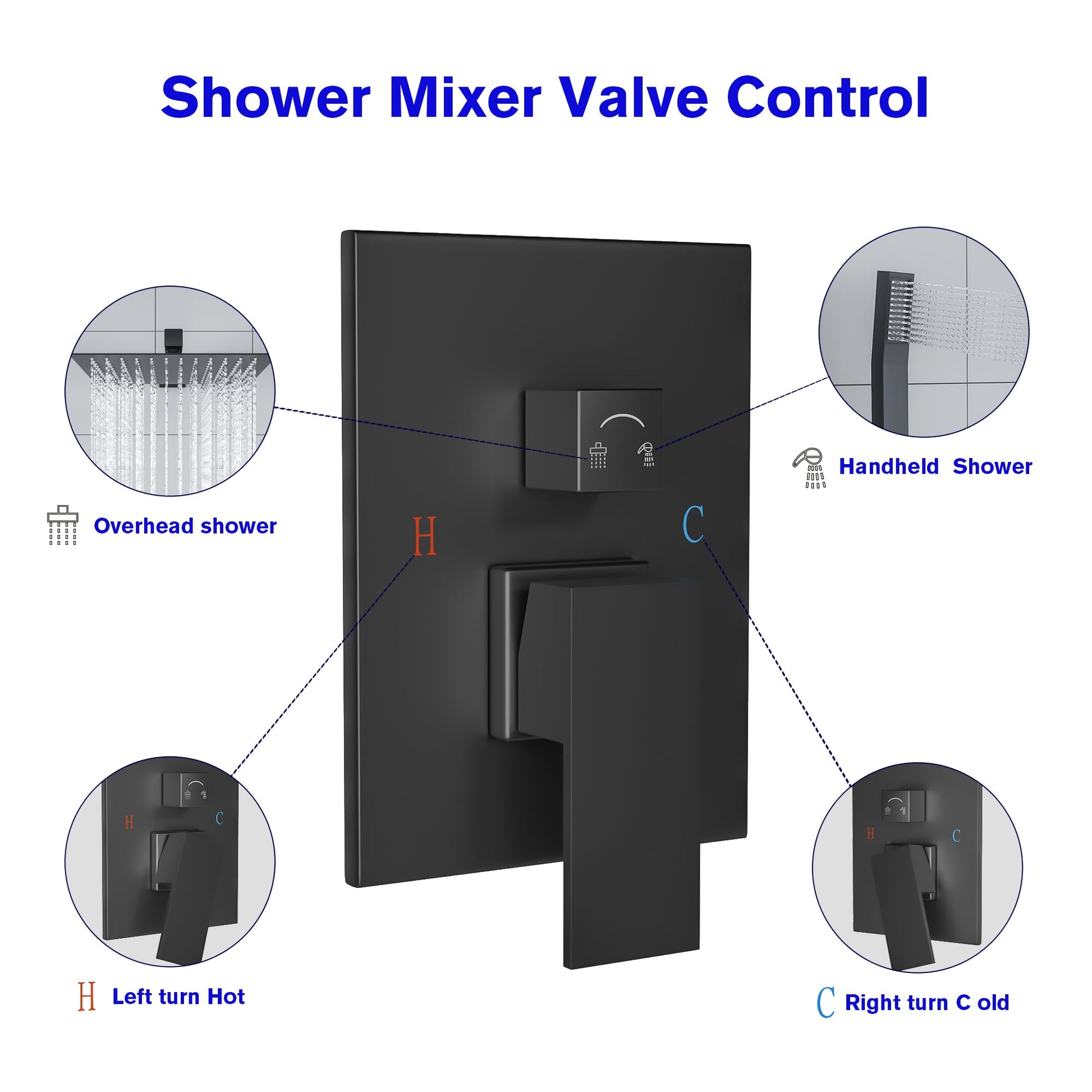 Lordear Shower System 12 Inch Black Shower Combo System Luxury Rain Mixer Shower Combo Set Wall Mounted Rainfall Shower Head System 12 Inch Square Rain Shower Faucet Set Matt Black | Big Deal, Shower Faucets & System, Shower Head with Handheld | Lordear