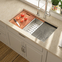 Lordear 33'' Double Bowl Undermount Low Divide Stainless Steel Workstation Kitchen Sink