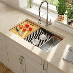 Lordear Patent 33'' Undermount Single Bowl Stainless Steel Workstation Kitchen Sink