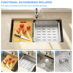 Lordear Patent 33'' Undermount Single Bowl Stainless Steel Workstation Kitchen Sink