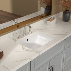 Lordear White Ceramic Rectangular Undermount Bathroom Sink