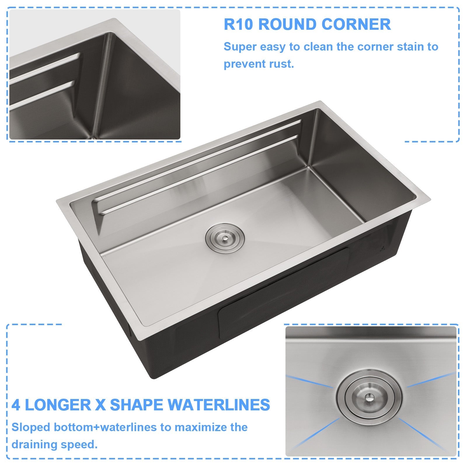 Lordear 33 Inch Undermount Kitchen Sink Stainless Steel 16 Gauge Single Bowl Workstation Large Sink with Double Ledges Design 33 x 19 Inch  from Lordear