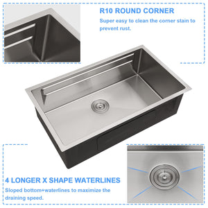 Lordear Undermount Kitchen Sink 33 Inch Stainless Steel Undermount Kitchen Sinks 16 Gauge Single Bowl Workstation Large Sinks 33 x19 Inch Double Ledges Design Workstation Sink from Lordear