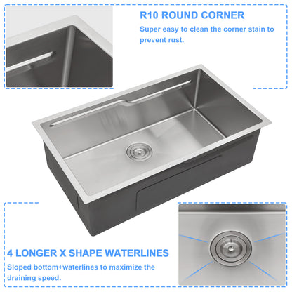 33 Inch Undermount Kitchen Sink 16 Gauge Stainless Steel Kitchen Sink Single Bowl Kitchen Sink Workstation Sink with Z-Shape Single-Tier Track  from Lordear