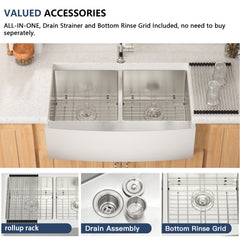 Lordear 33'' Double Bowl Apron Front Stainless Steel Farmhouse Sink