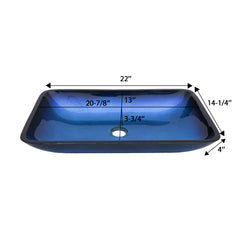 Lordear Rectangular Tempered Glass Bathroom Vessel Sink with  Pop-up Drain