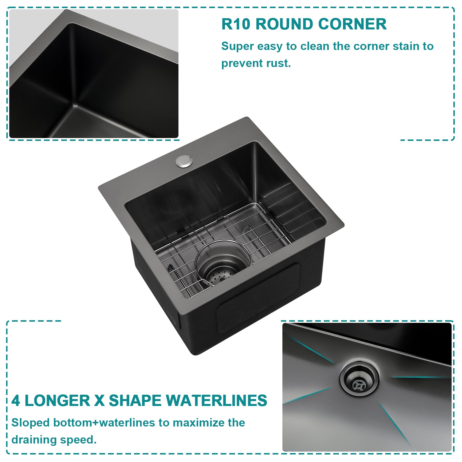 Lordear Drop Bar Sink 15”x15” Kitchen Sink Gunmetal Black Drop In Topmount Sink 16 Gauge Stainless Steel Kitchen Sink Deep Single Bowl Bar Prep Rv Kitchen Sink  from Lordear