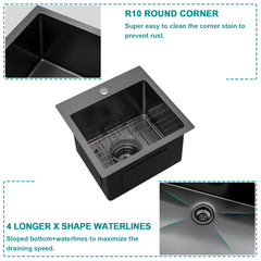 Lordear 15" x 15" Stainless Steel Drop In Single Bowl Prep RV Bar Sink  from Lordear