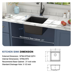 Lordear 18x18x9 Inch  Undermount Bar Kitchen Sink Single Bowl