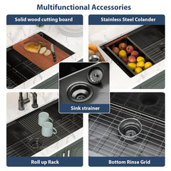 Lordear 45-Inch Black Undermount Workstation Kitchen Sink Single Bowl