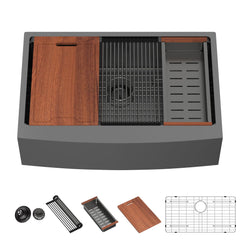 Lordear Black Workstation Stainless Steel Farmhouse Sink