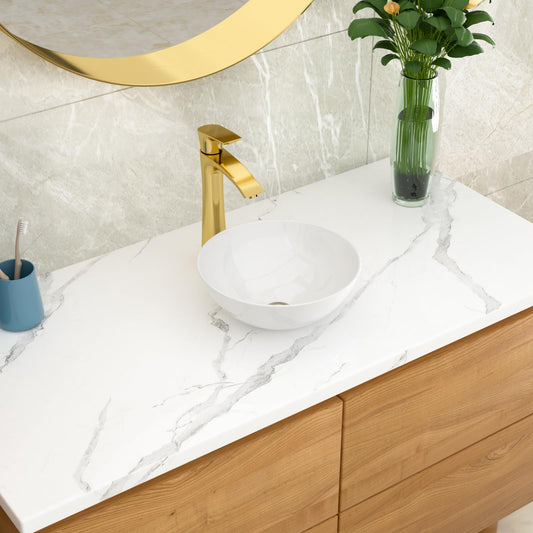 Lordear 13'' x 13'' White Ceramic Round Bathroom Vessel Sink