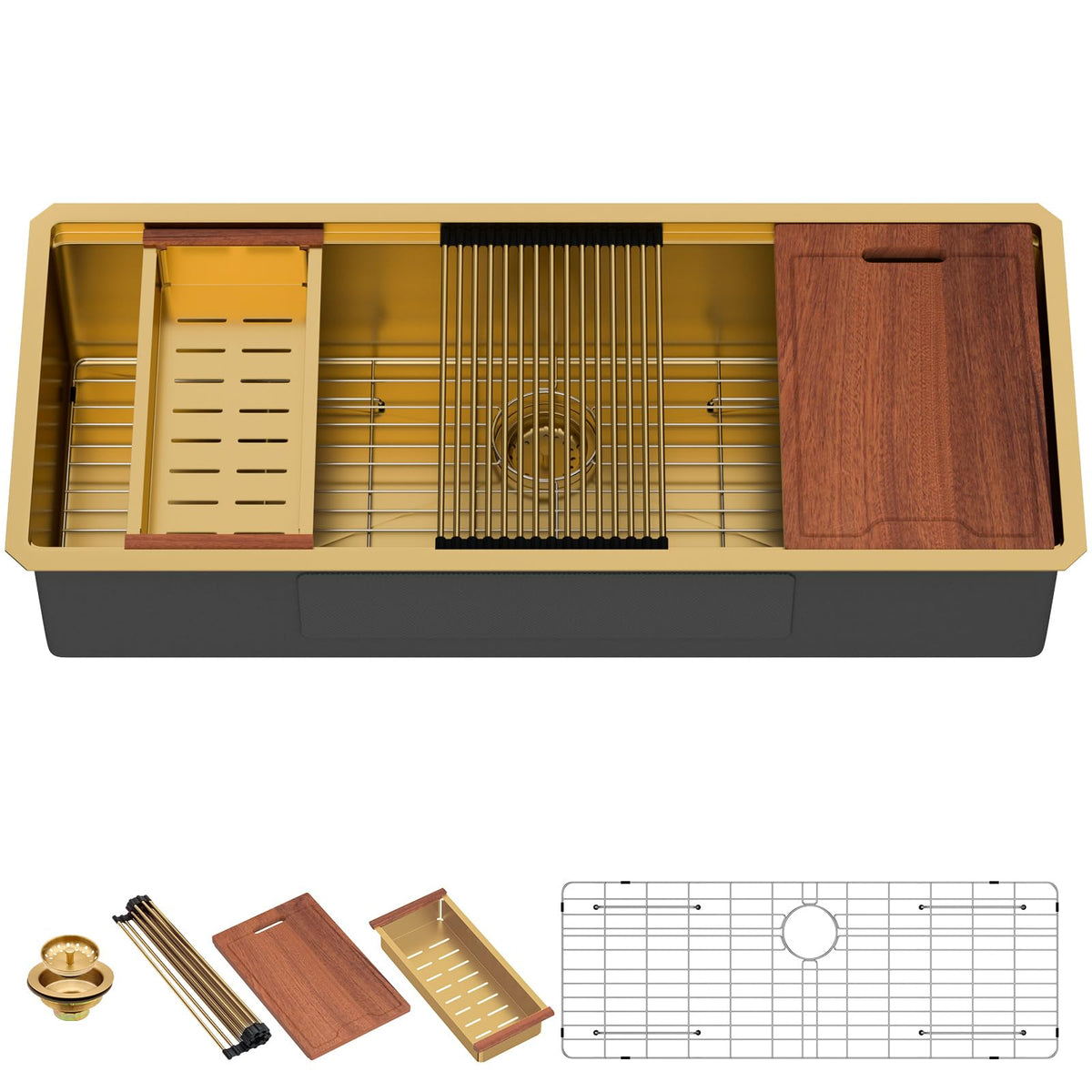Lordear 45'' Gold Stainless Steel Undermount Workstation Kitchen Sink