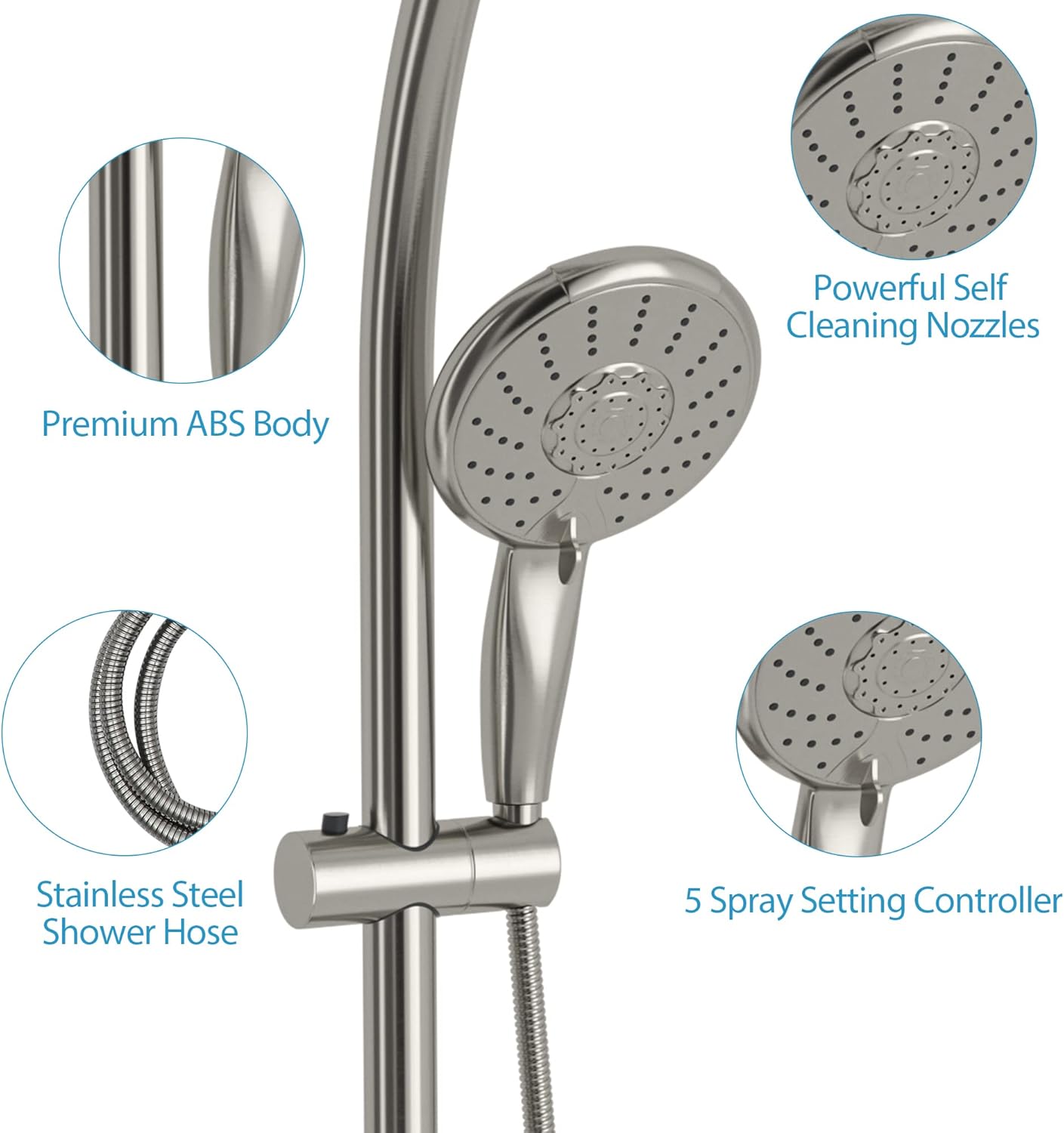 Lordear Rain Shower Head Combo with Handheld Spray 5-Setting Dual Rain Hotel Spa Shower System 3-Way Diverter Adjustable Sliding Bar Brushed Nickel  from Lordear