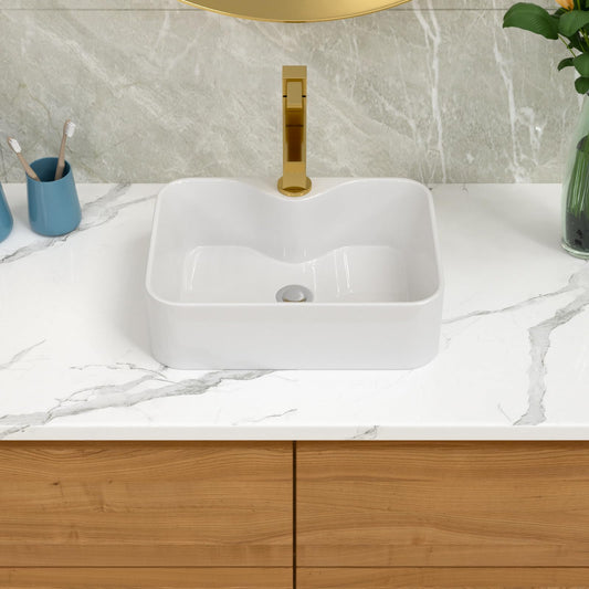 Lordear 19'' x 15'' White Ceramic Rectangle Bathroom Vessel Sink