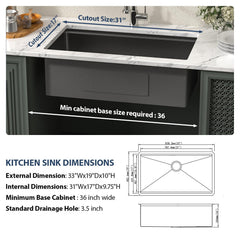 Lordear 33'' Undermount Kitchen Sink Single Bowl With Accessories