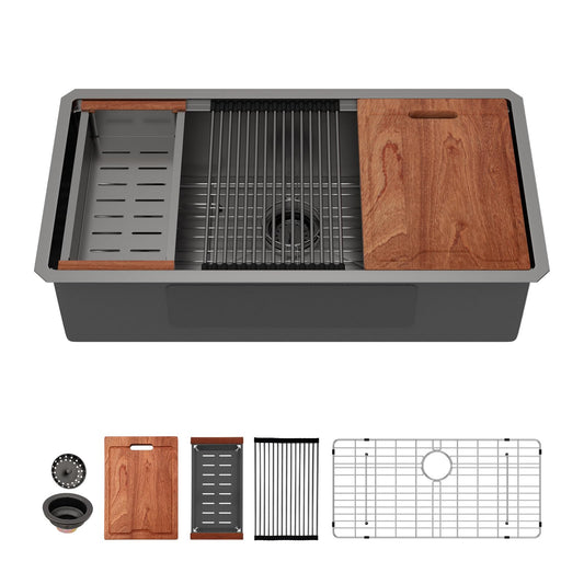 Lordear 36'' Black Stainless Steel Undermount Workstation Kitchen Sink