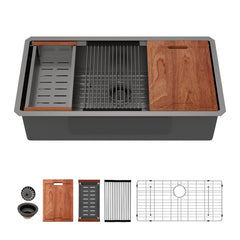 Lordear 36'' Black Stainless Steel Undermount Workstation Kitchen Sink