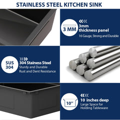 Lordear 33 Inch Black Drop-In Workstation Kitchen Sink