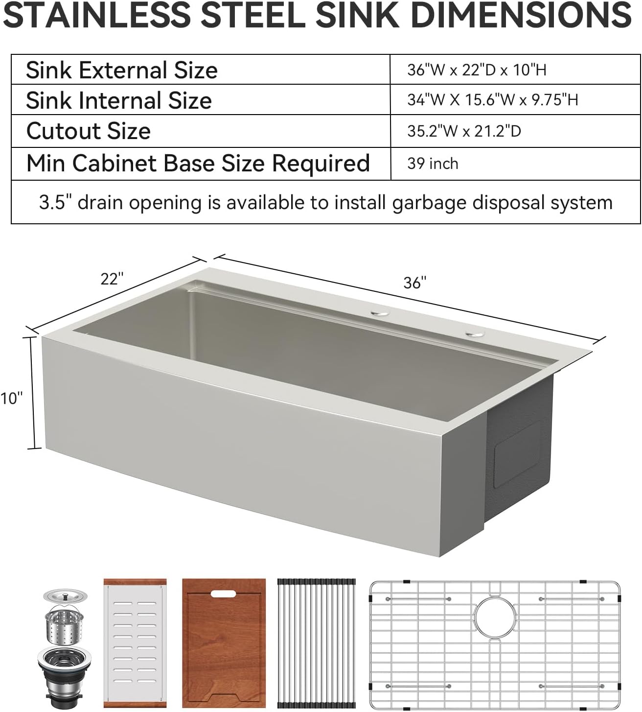 Lordear 36 Drop In Farmhouse Sink 36 inch Farmhouse workstation Kitchen Sink Drop-in Topmount Apron Front 16 Gauge Stainless Steel Deep Single Bowl Ledge Workstation Kitchen Sink  from Lordear