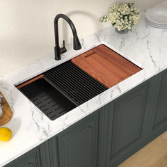 Lordear 32'' Matte Black Stainless Steel Undermount Workstation Kitchen Sink