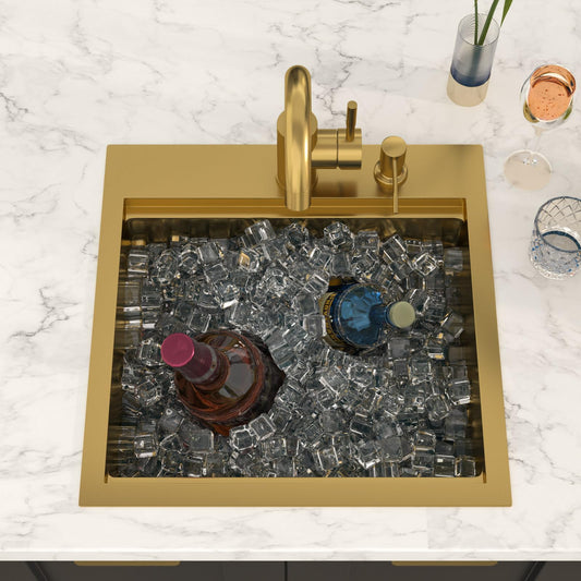 Lordear 18x18 Inch Gold Drop-In Workstation Bar Sink